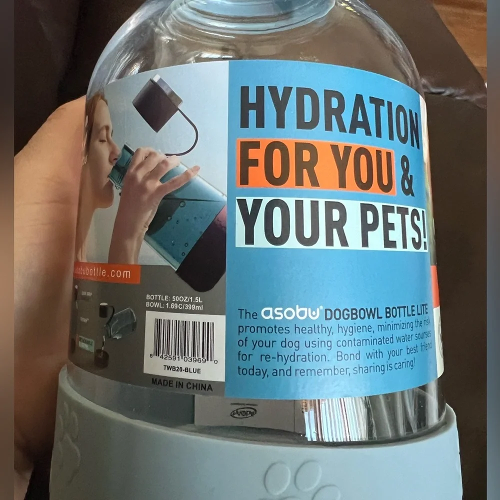 Asobu Water Tritan Bottle with Dog Bowl Attached 50 Ounces Blue